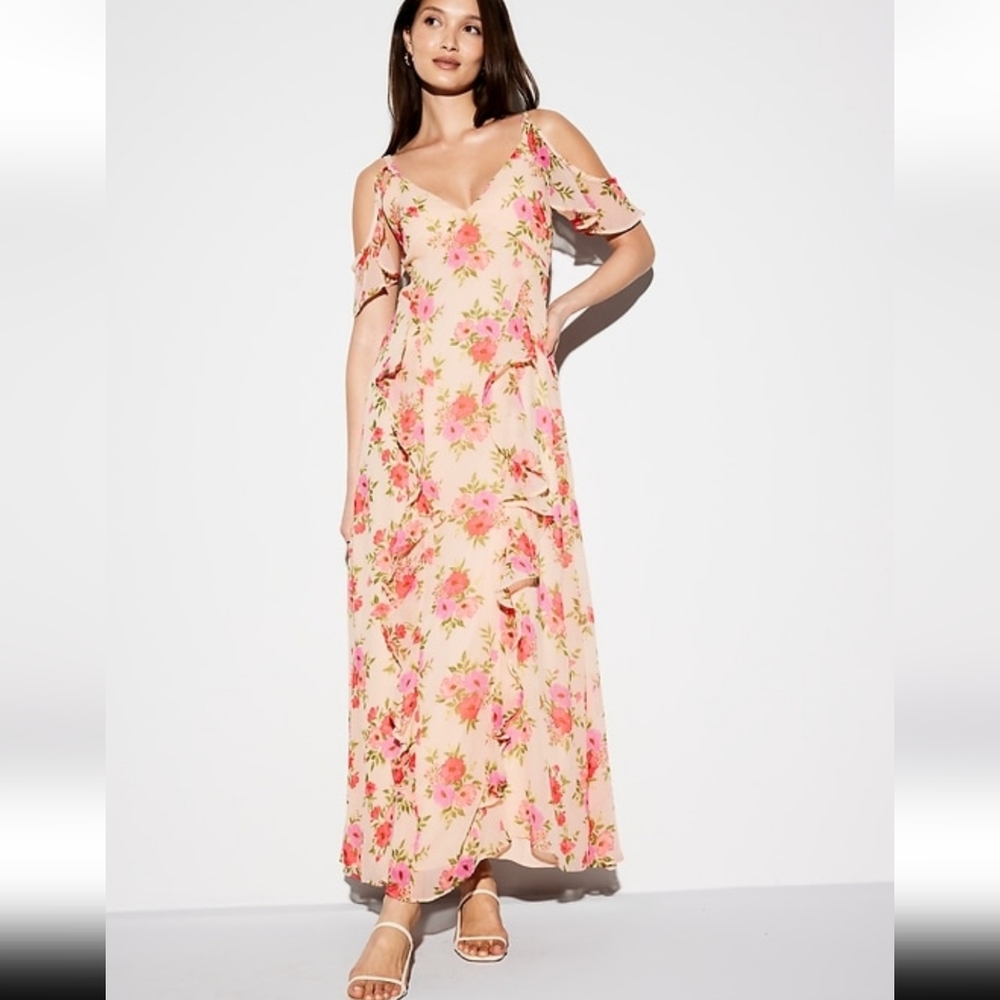 Size 8 Off Shoulder Ruffle Chiffon Maxi Dress Old Navy
